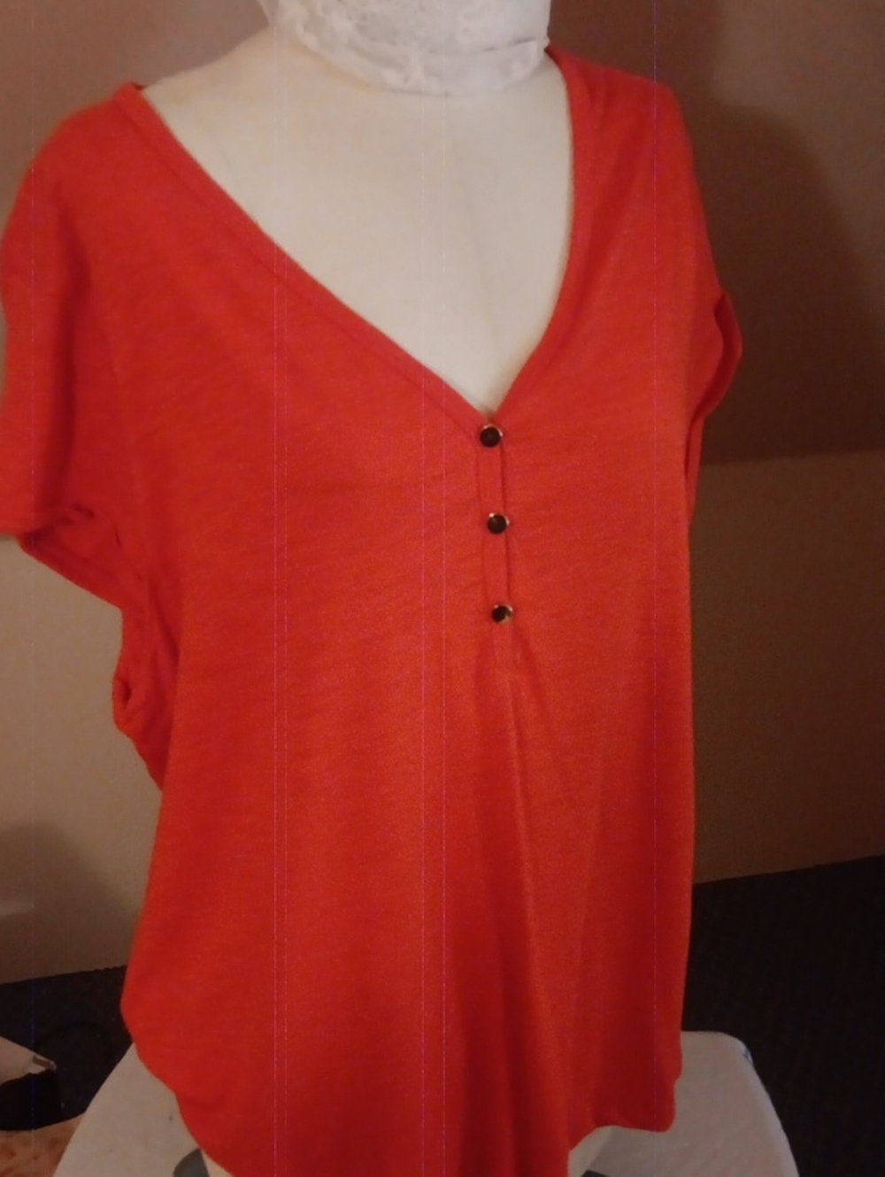 Chico's Short Sleeve V-Neck Top in Coral